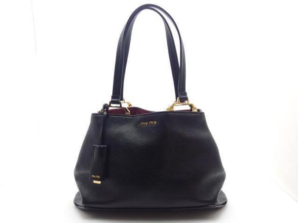 Miu Miu Madras Tote Bag Black Leather